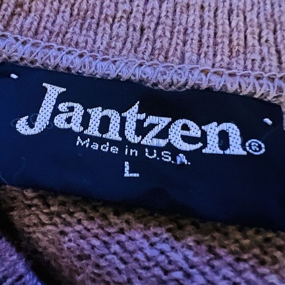 Vintage Jantzen Brown Striped Wool Blend Stretchy Sweater Vest Made in USA Large - Picture 5 of 6